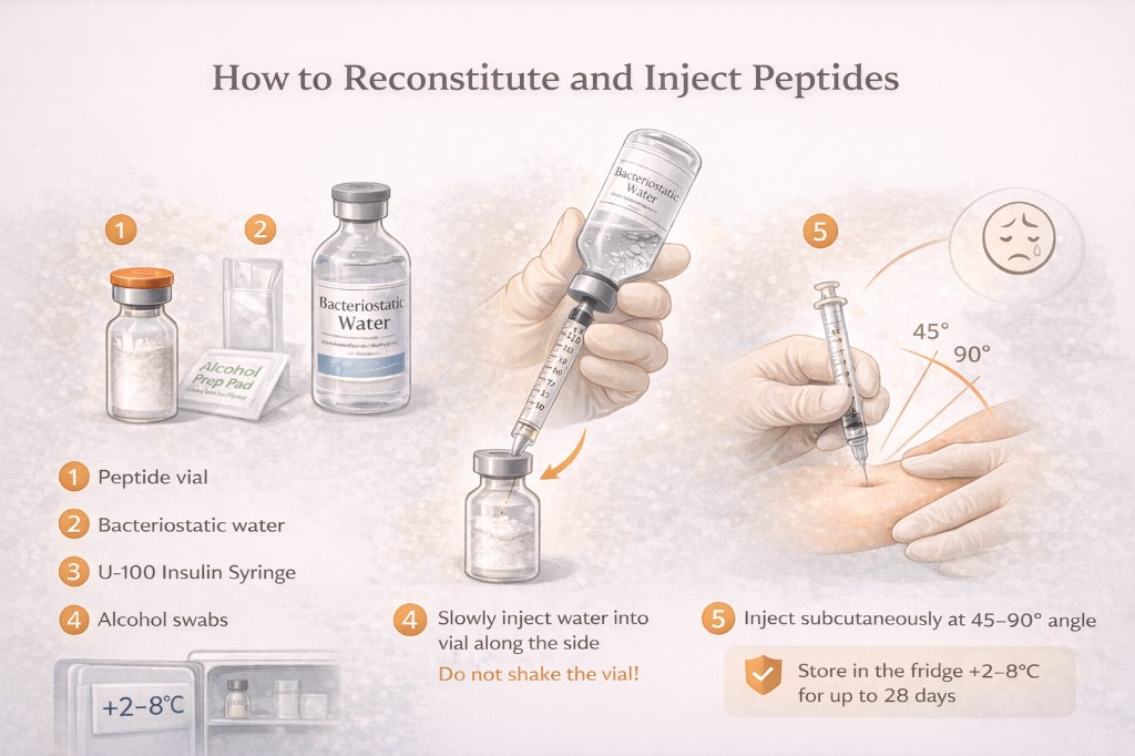 Peptide reconstitution and injection guide illustration